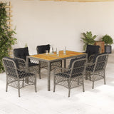 7 Piece Garden Dining Set with Cushions Grey Poly Rattan
