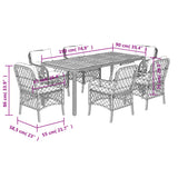 7 Piece Garden Dining Set with Cushions Grey Poly Rattan - Close-Up Angle