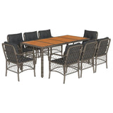 9 Piece Garden Dining Set with Cushions Grey Poly Rattan