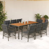 9 Piece Garden Dining Set with Cushions Grey Poly Rattan