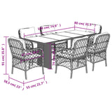 7 Piece Garden Dining Set with Cushions Black Poly Rattan - Close-Up Angle
