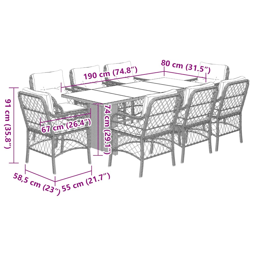 9 Piece Garden Dining Set with Cushions Black Poly Rattan