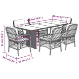 7 Piece Garden Dining Set with Cushions Grey Poly Rattan