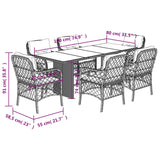 7 Piece Garden Dining Set with Cushions Grey Poly Rattan - Close-Up Angle