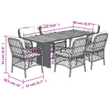 7 Piece Garden Dining Set with Cushions Black Poly Rattan - Close-Up Angle