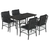 5 Piece Garden Dining Set with Cushions Black Poly Rattan - Front View