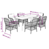 7 Piece Garden Dining Set with Cushions Black Poly Rattan