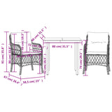 3 Piece Bistro Set with Cushions Black Poly Rattan - Close-Up Angle