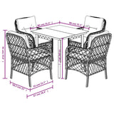5 Piece Garden Dining Set with Cushions Black Poly Rattan