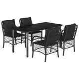 5 Piece Garden Dining Set with Cushions Black Poly Rattan - Front View