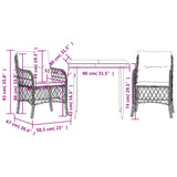 3 Piece Bistro Set with Cushions Grey Poly Rattan - Close-Up Angle