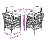 5 Piece Garden Dining Set with Cushions Grey Poly Rattan