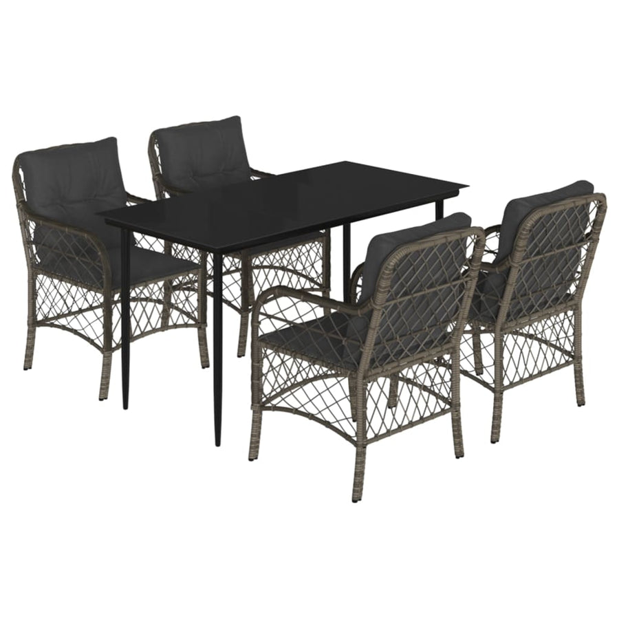 5 Piece Garden Dining Set with Cushions Grey Poly Rattan
