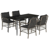 5 Piece Garden Dining Set with Cushions Grey Poly Rattan - Front View