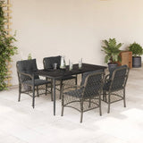 5 Piece Garden Dining Set with Cushions Grey Poly Rattan