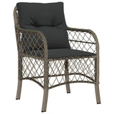 7 Piece Garden Dining Set with Cushions Grey Poly Rattan - Side View