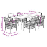 7 Piece Garden Dining Set with Cushions Grey Poly Rattan