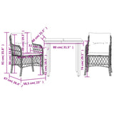 3 Piece Bistro Set with Cushions Grey Poly Rattan - Close-Up Angle