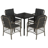5 Piece Garden Dining Set with Cushions Grey Poly Rattan - Front View