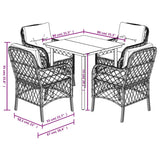 5 Piece Garden Dining Set with Cushions Grey Poly Rattan - Close-Up Angle
