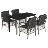 5 Piece Garden Dining Set with Cushions Grey Poly Rattan - Front View
