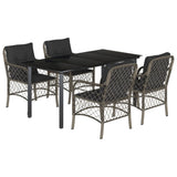 5 Piece Garden Dining Set with Cushions Grey Poly Rattan - Front View