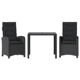3 Piece Garden Dining Set with Cushions Black Poly Rattan