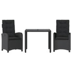 3 Piece Garden Dining Set with Cushions Black Poly Rattan