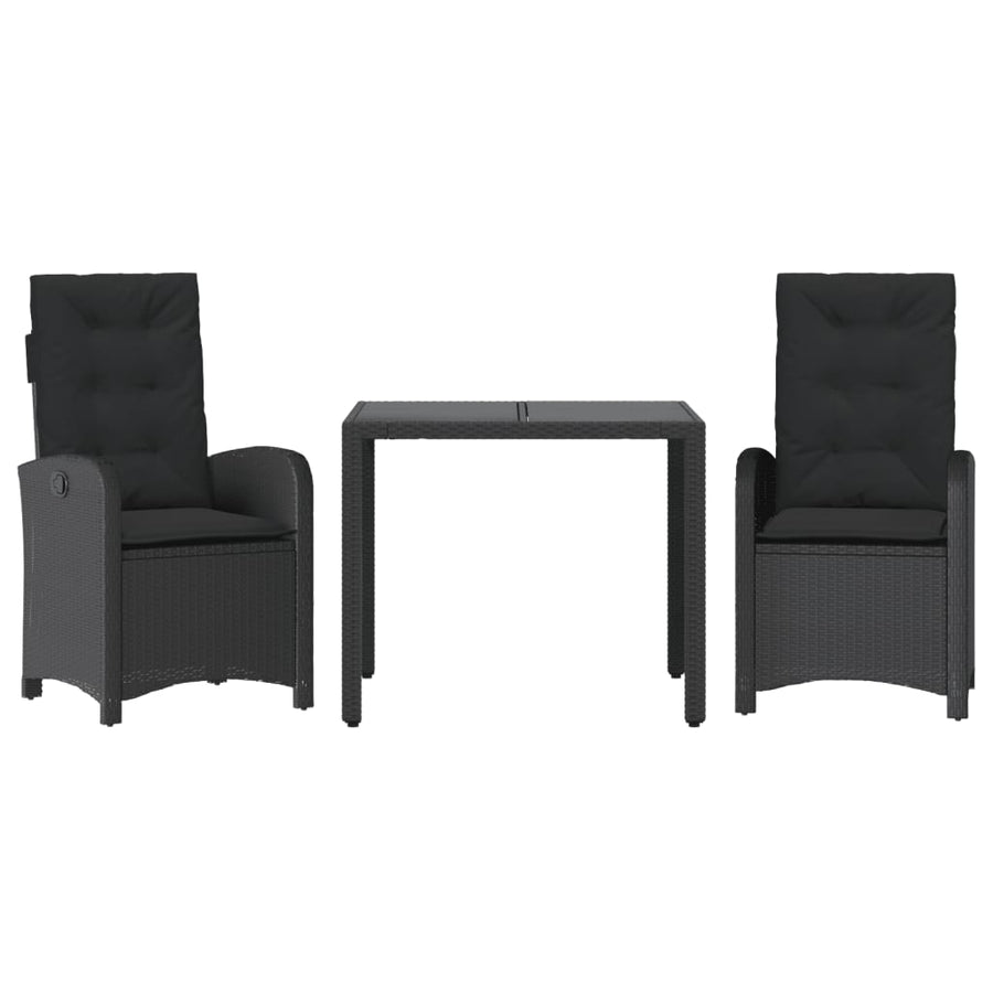 3 Piece Garden Dining Set with Cushions Black Poly Rattan