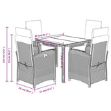 5 Piece Garden Dining Set with Cushions Black Poly Rattan