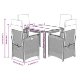 5 Piece Garden Dining Set with Cushions Black Poly Rattan - Extra Image