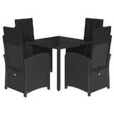 5 Piece Garden Dining Set with Cushions Black Poly Rattan - Front View