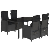 5 Piece Garden Dining Set with Cushions Black Poly Rattan - Front View