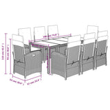 9 Piece Garden Dining Set with Cushions Black Poly Rattan