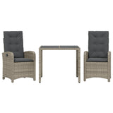 3 Piece Garden Dining Set with Cushions Grey Poly Rattan
