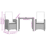 3 Piece Garden Dining Set with Cushions Grey Poly Rattan
