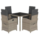 5 Piece Garden Dining Set with Cushions Grey Poly Rattan - Front View