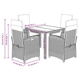 5 Piece Garden Dining Set with Cushions Grey Poly Rattan - Extra Image