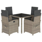5 Piece Garden Dining Set with Cushions Grey Poly Rattan - Front View