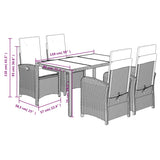5 Piece Garden Dining Set with Cushions Grey Poly Rattan - Extra Image