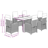 7 Piece Garden Dining Set with Cushions Grey Poly Rattan