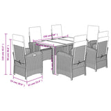 7 Piece Garden Dining Set with Cushions Grey Poly Rattan - Extra Image