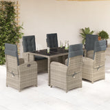 7 Piece Garden Dining Set with Cushions Grey Poly Rattan