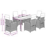 7 Piece Garden Dining Set with Cushions Grey Poly Rattan - Extra Image