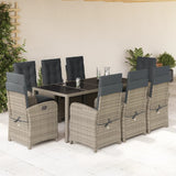 9 Piece Garden Dining Set with Cushions Grey Poly Rattan