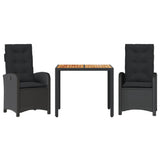 3 Piece Garden Dining Set with Cushions Black Poly Rattan