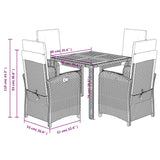 5 Piece Garden Dining Set with Cushions Black Poly Rattan - Extra Image