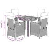 5 Piece Garden Dining Set with Cushions Black Poly Rattan - Extra Image