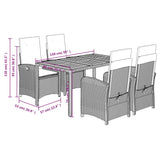 5 Piece Garden Dining Set with Cushions Black Poly Rattan - Extra Image