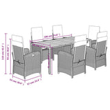 7 Piece Garden Dining Set with Cushions Black Poly Rattan